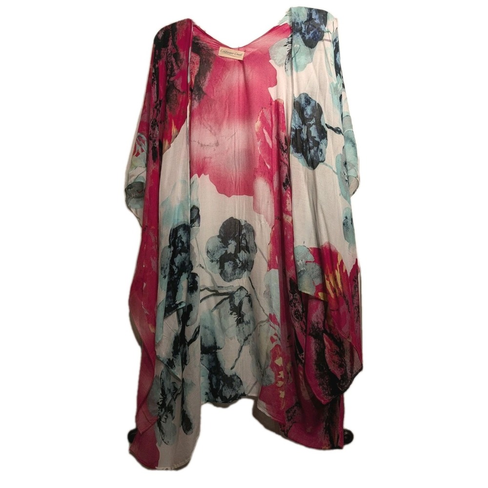 Coldwater Creek Shirt Women One Size Multicolor Floral Kimono Open Front EUC